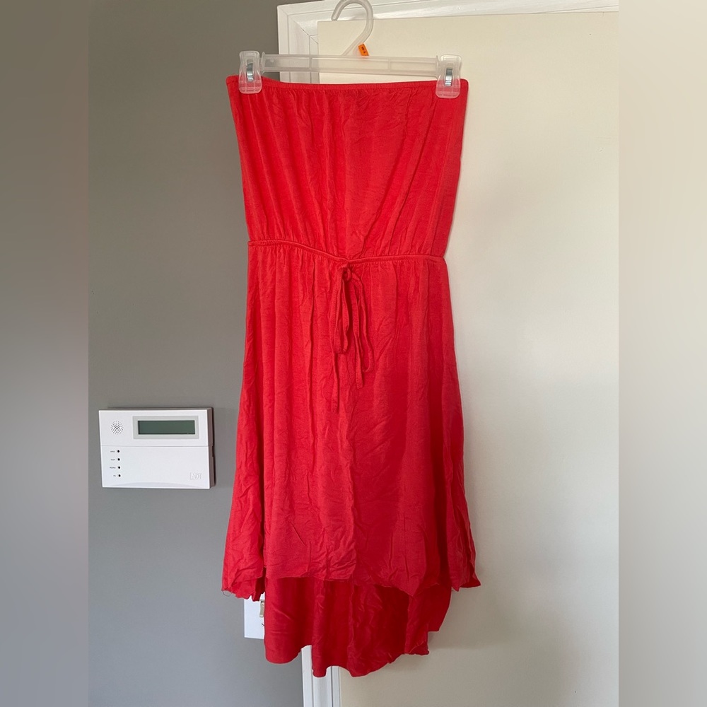 Summer cover up coral dress halter and waist tie up